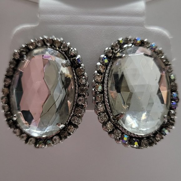 Miriam Haskell Jewelry - Vintage Mirriam Haskell Faceted Rhinestone Clip On Earrings Silver